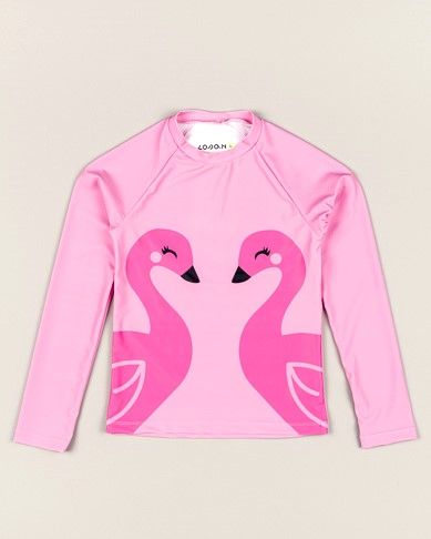 Σετ μπλούζα μαγιώ και βρακάκι με αντηλιακή προστασία SPF 40+ print φλαμίνγκο φούξια