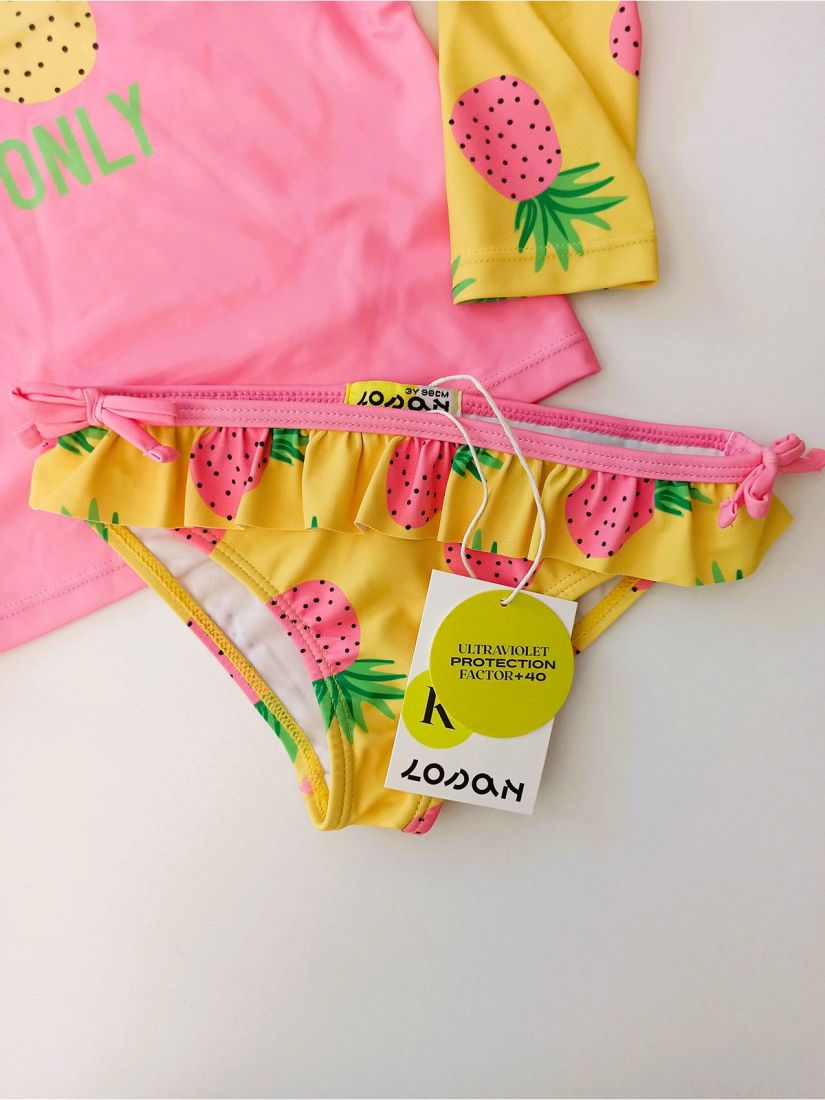 Σετ μπλούζα μαγιώ και βρακάκι με αντηλιακή προστασία SPF 40+ print ανανάς κίτρινο