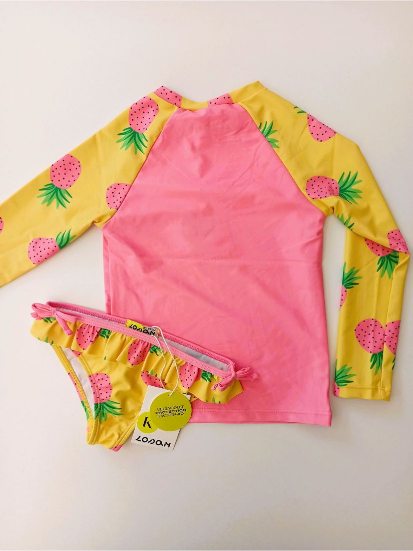 Σετ μπλούζα μαγιώ και βρακάκι με αντηλιακή προστασία SPF 40+ print ανανάς κίτρινο