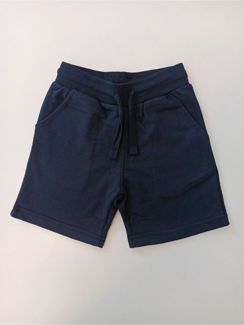 Βερμούδα μονόχρωμη βαμβακερή με λάστιχο στη μέση και τσέπες μπλε