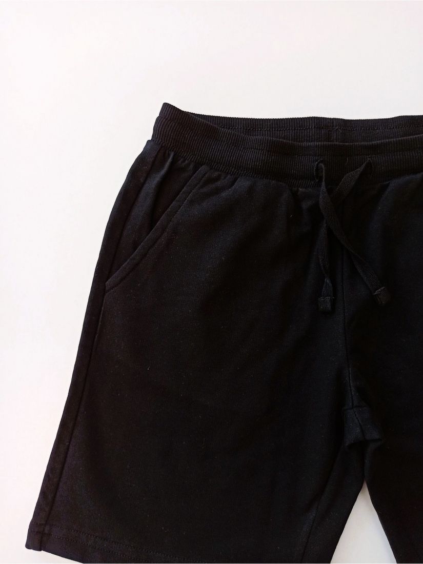 Βερμούδα μονόχρωμη με λάστιχο στη μέση, βαμβακερή και τσέπες μαύρο