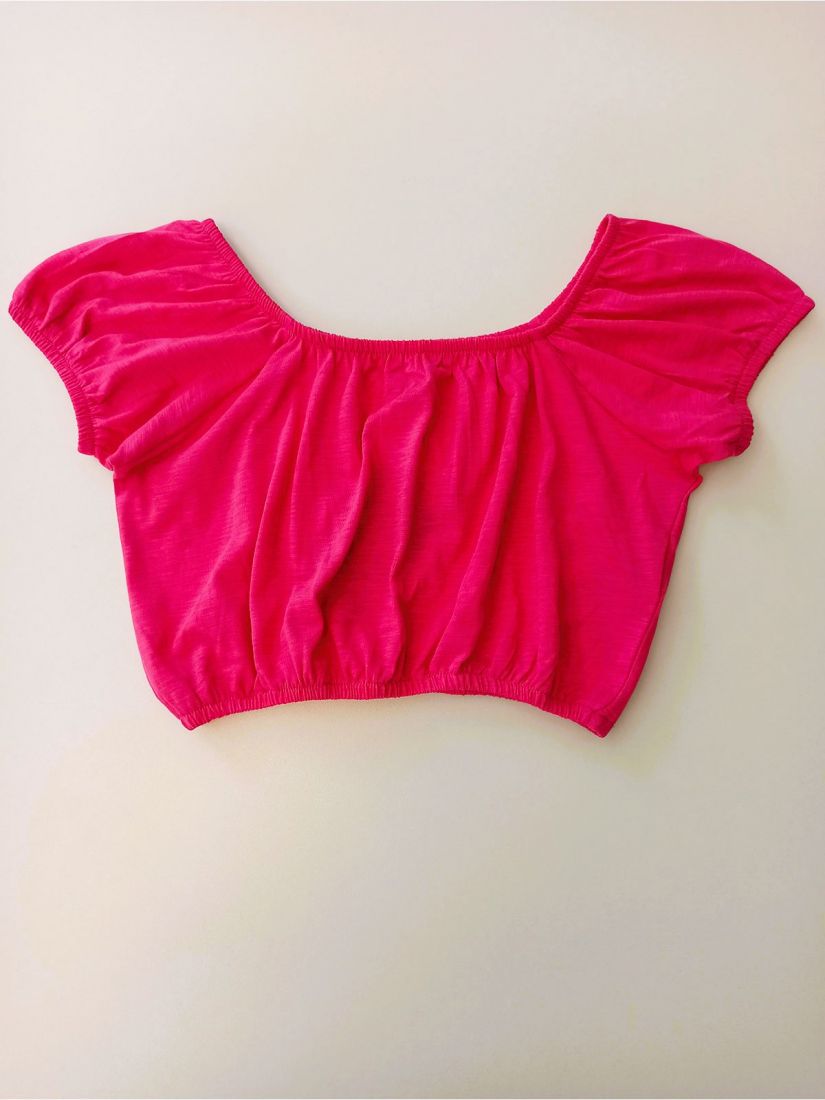 Κροπ τοπ μονόχρωμο με λάστιχο πάνω και στο τελείωμα  φούξια