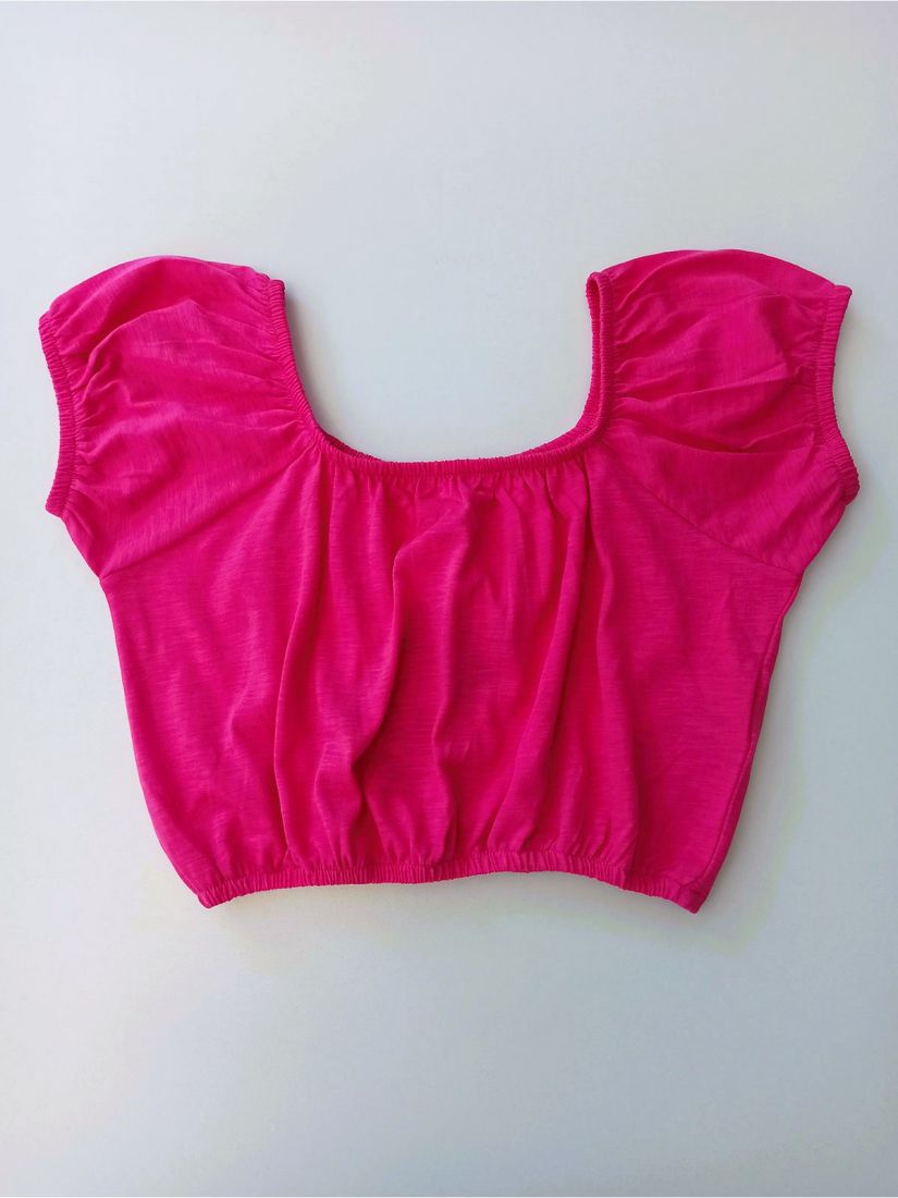 Κροπ τοπ μονόχρωμο με λάστιχο πάνω και στο τελείωμα  φούξια