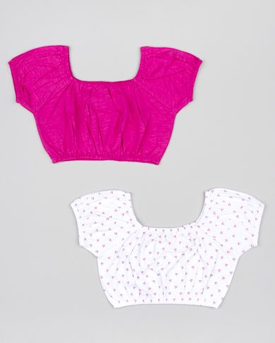 Κροπ τοπ μονόχρωμο με λάστιχο πάνω και στο τελείωμα  φούξια