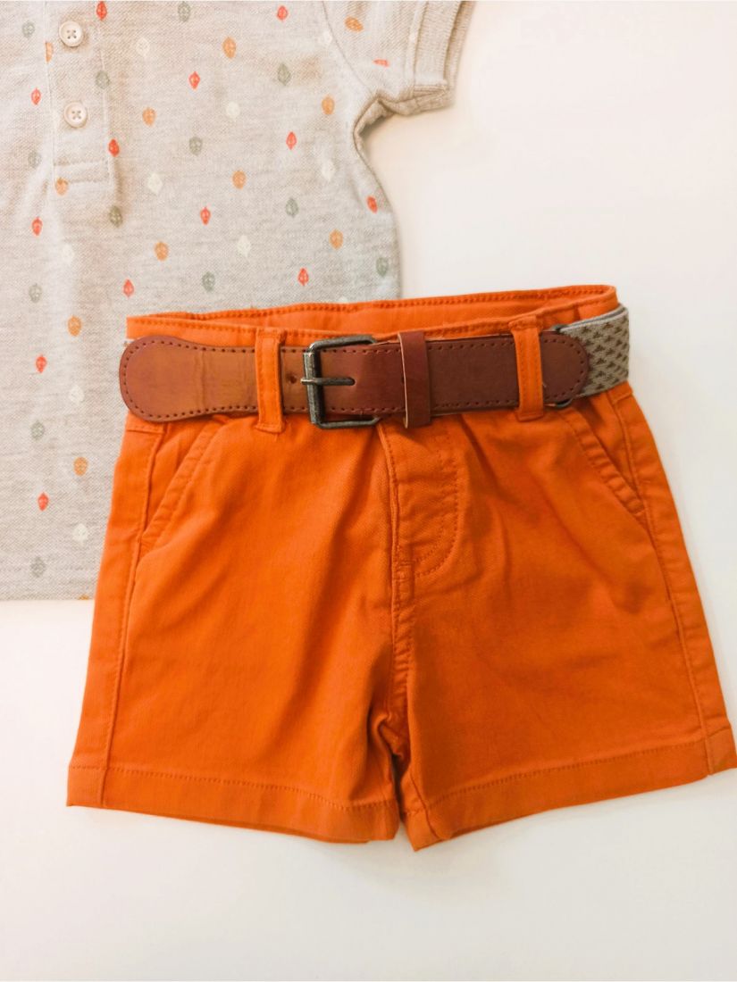 Βρεφικό σετ μπλούζα τύπου Polo και βερμούδα με ελαστική ζώνη και τσέπες  εκάι