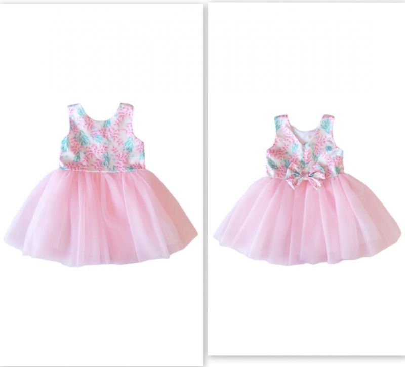 Πριγκιπικό φόρεμα με σατέν μπούστο και φούστα τούλι με φιόγκο στην πλάτη ελληνικής ραφής ροζ