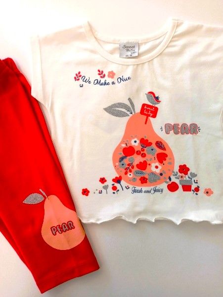 Σετ μπλούζα με floral print και κολάν κάπρι με glitter print κοραλί