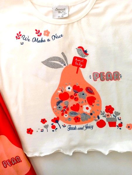 Σετ μπλούζα με floral print και κολάν κάπρι με glitter print κοραλί