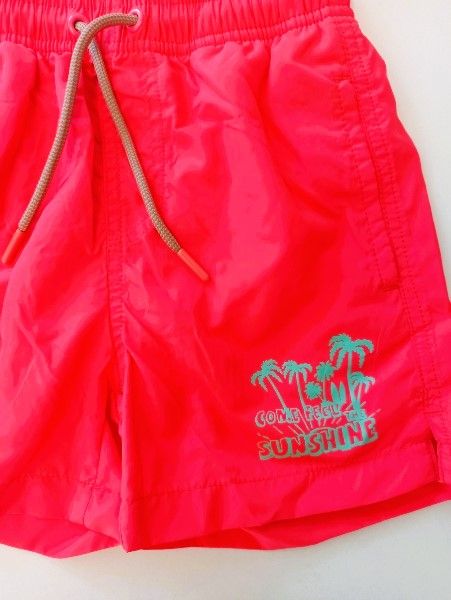 Μαγιώ βερμούδα fluo με τσέπη πίσω, λάστιχο και κορδόνι κοραλί