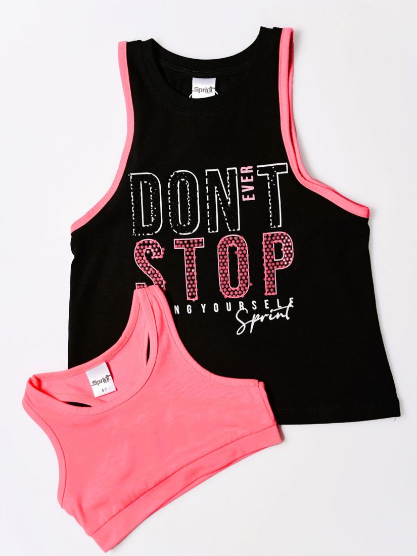 Σετ μπουστάκι μονόχρωμο και μπλούζα αθλητική  με στρας ελληνικής ραφής φούξια