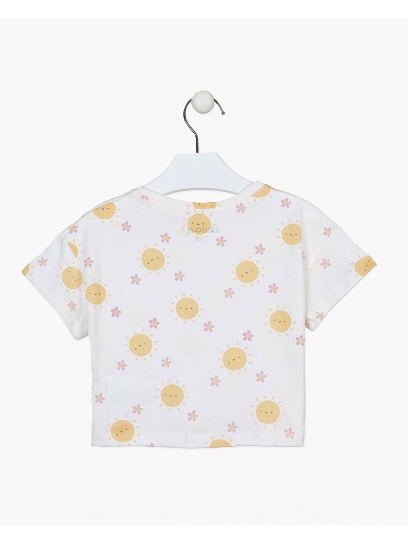 Μπλούζα κοντομάνικη κροπ με χρωματιστά prints λευκό