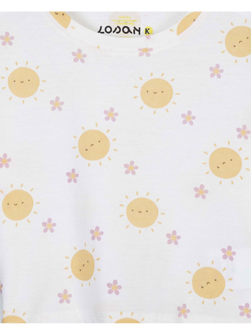 Μπλούζα κοντομάνικη κροπ με χρωματιστά prints λευκό