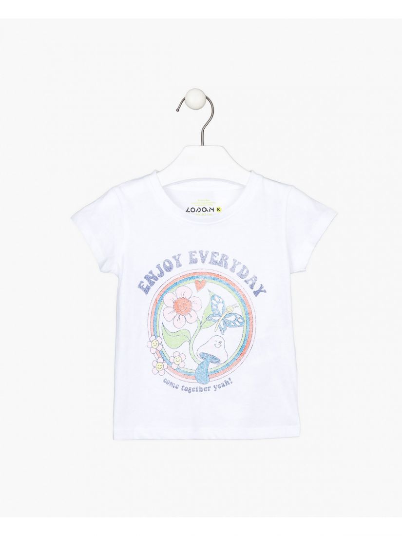 Μπλούζα κοντομάνικη με hippie print λευκό