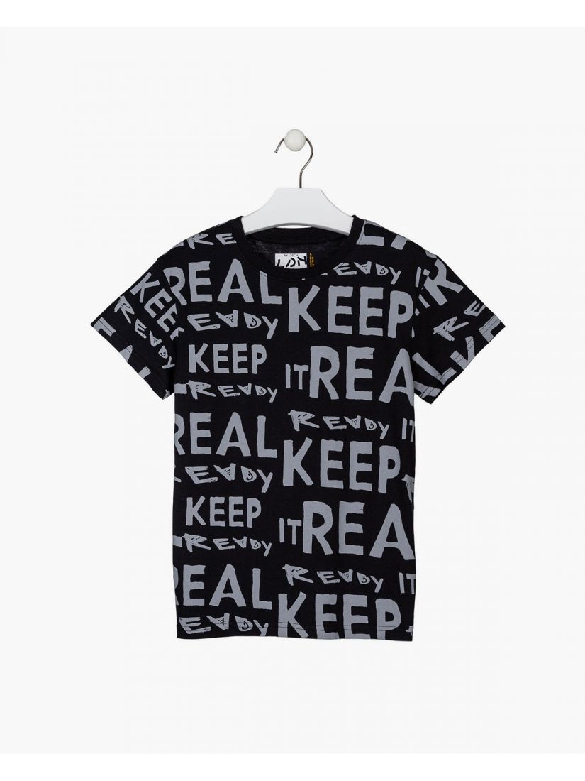 Μπλούζα βαμβακερή με λαιμόκοψη και print keep it real μαύρο