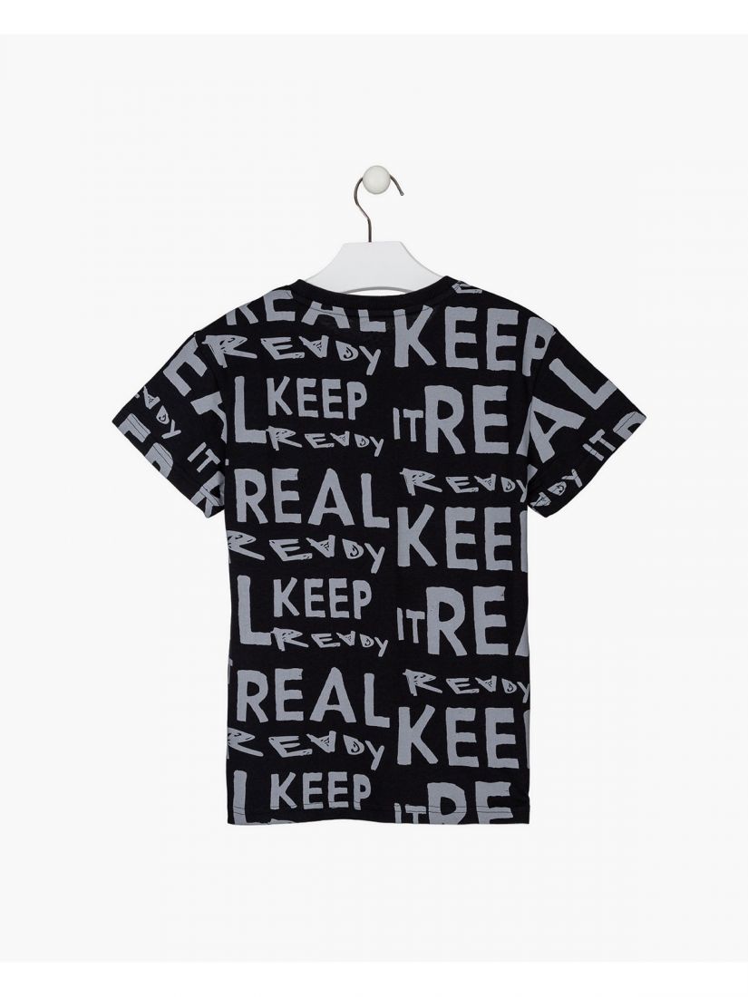 Μπλούζα βαμβακερή με λαιμόκοψη και print keep it real μαύρο