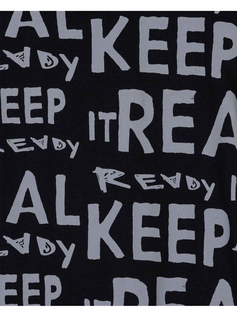 Μπλούζα βαμβακερή με λαιμόκοψη και print keep it real μαύρο