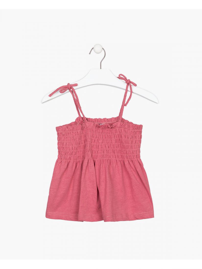 Τοπ μονόχρωμο βαμβακερό με πλέξιμο στις τιράντες και λάστιχο εκάι