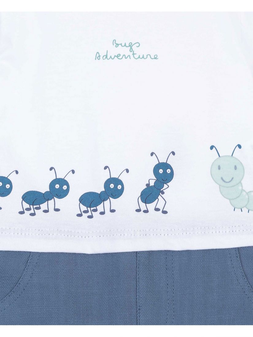 Ολόσωμο φορμάκι με τζιν σορτς και print bugs adventure μπλε