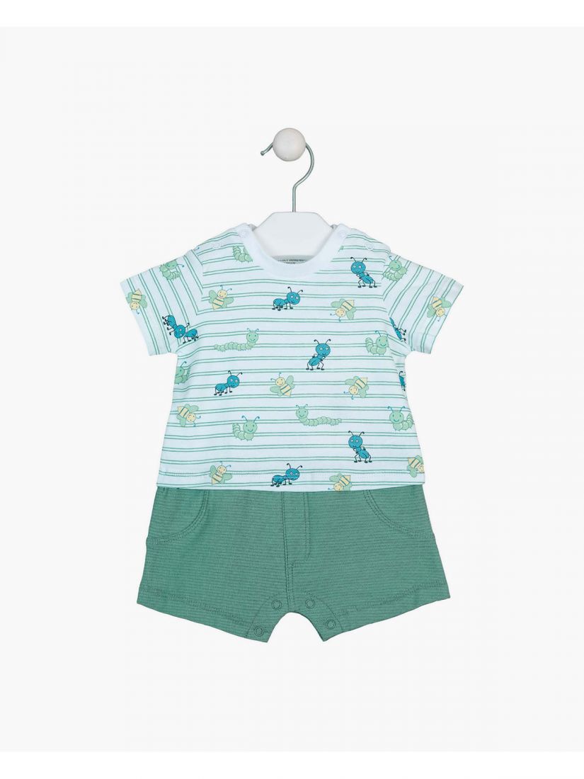 Ολόσωμο φορμάκι με μονόχρωμο σορτς και print bugs adventure πράσινο