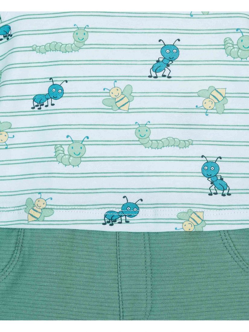 Ολόσωμο φορμάκι με μονόχρωμο σορτς και print bugs adventure πράσινο