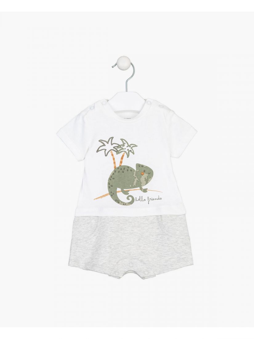 Φορμάκι ολόσωμο με μονόχρωμο σορτς και print hello friends λευκό
