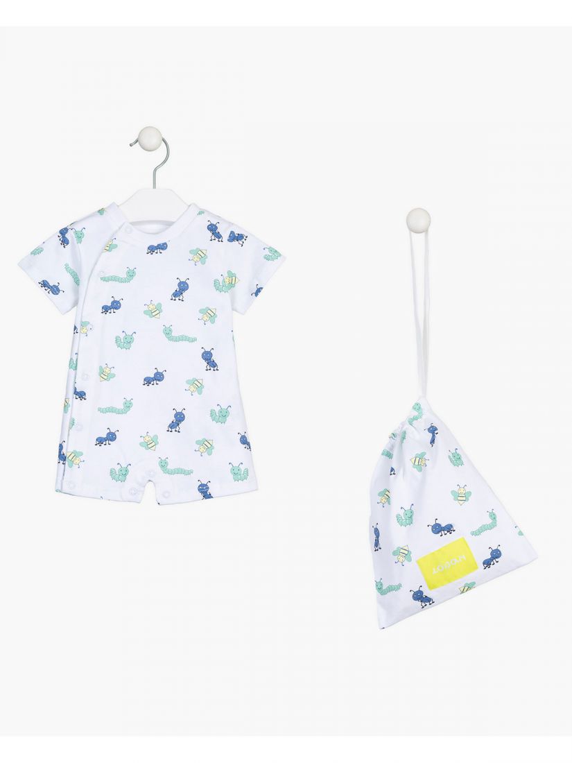 Ολόσωμο φορμάκι βαμβακερό με εμπριμέ print bugs adventure και θήκη λευκό