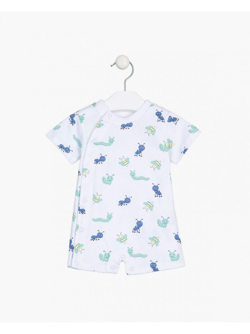 Ολόσωμο φορμάκι βαμβακερό με εμπριμέ print bugs adventure και θήκη λευκό