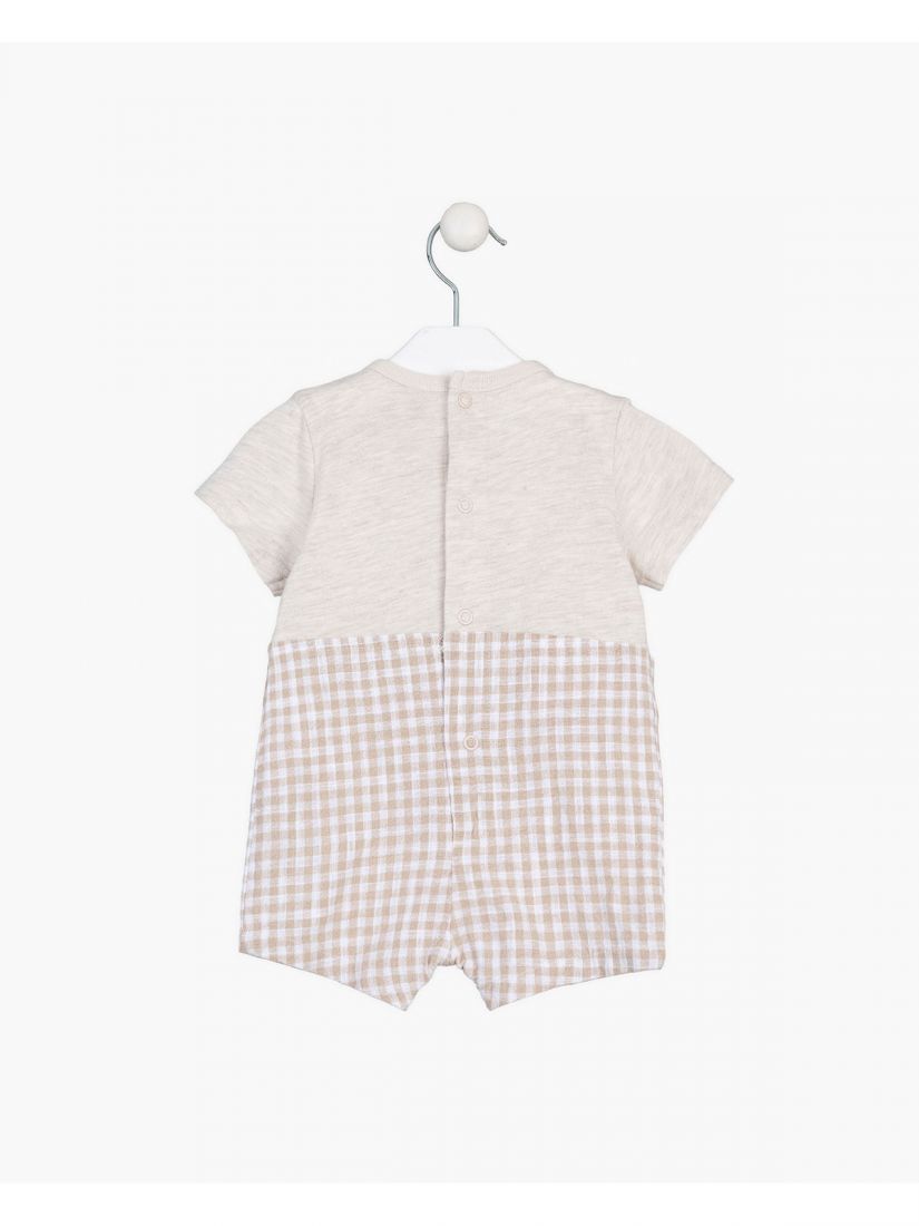 Ολόσωμο φορμάκι σορτς καρώ με τιράντες και ενσωματομένη μπλούζα μπεζ