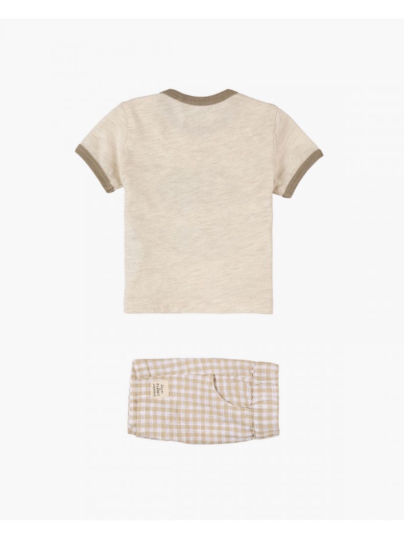 Σετ βρεφικό με καρώ σορτς και print save my planet μπεζ