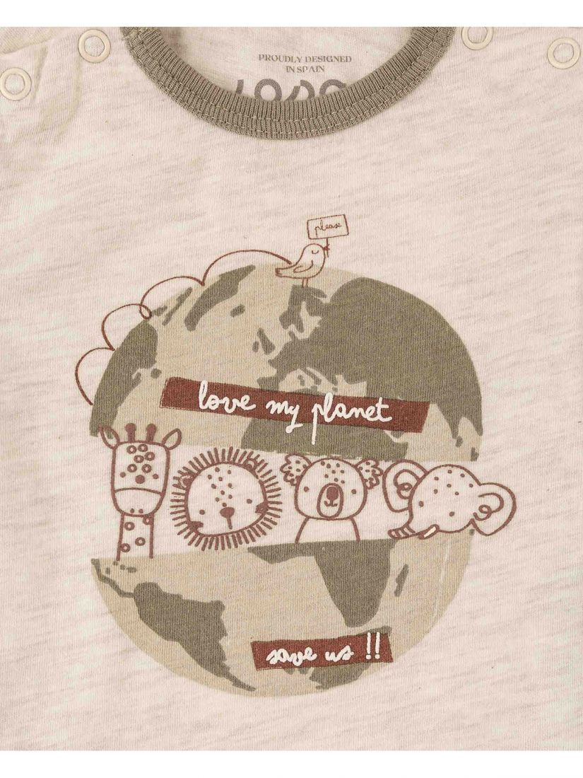 Σετ βρεφικό με καρώ σορτς και print save my planet μπεζ