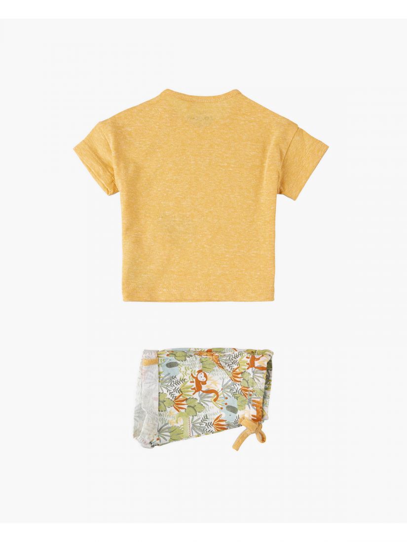 Σετ βρεφικό βαμβακερό με σορτς print jungle μουσταρδί