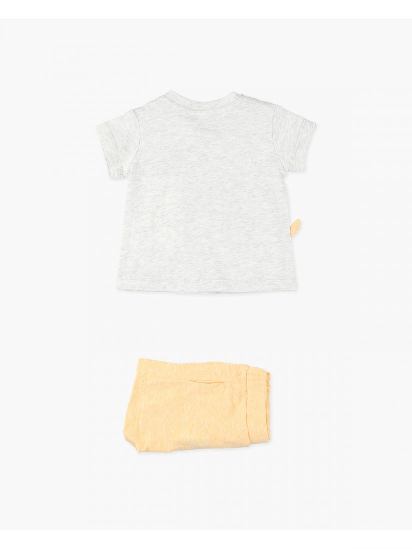 Σετ βρεφικό βαμβακερό με μονόχρωμο σορτς και print jungle μουσταρδί