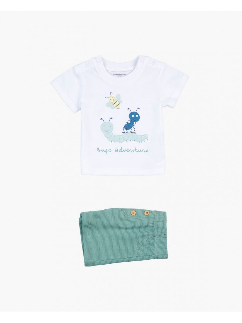 Σετ βρεφικό με ριπ σορτς και print bug adventure πράσινο