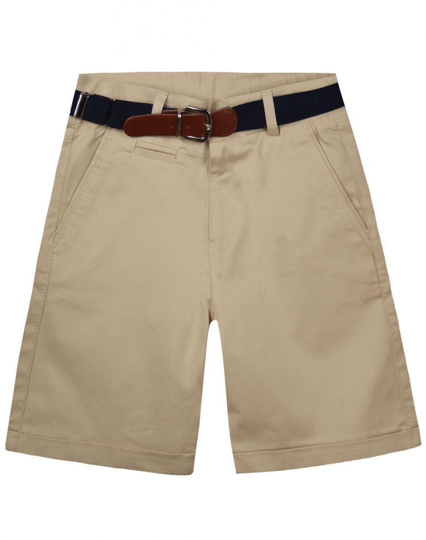 Βερμούδα μονόχρωμη καπαρντίνα με τσέπες και ελαστική ζώνη μπεζ