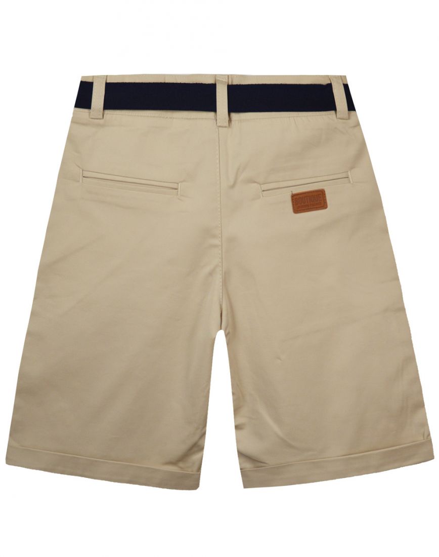 Βερμούδα μονόχρωμη καπαρντίνα με τσέπες και ελαστική ζώνη μπεζ