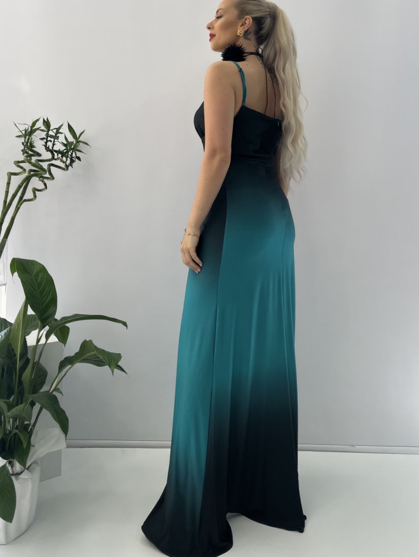 Φόρεμα μακρύ με τιράντες δίχρωμο και άνοιγμα μπροστά μαύρο