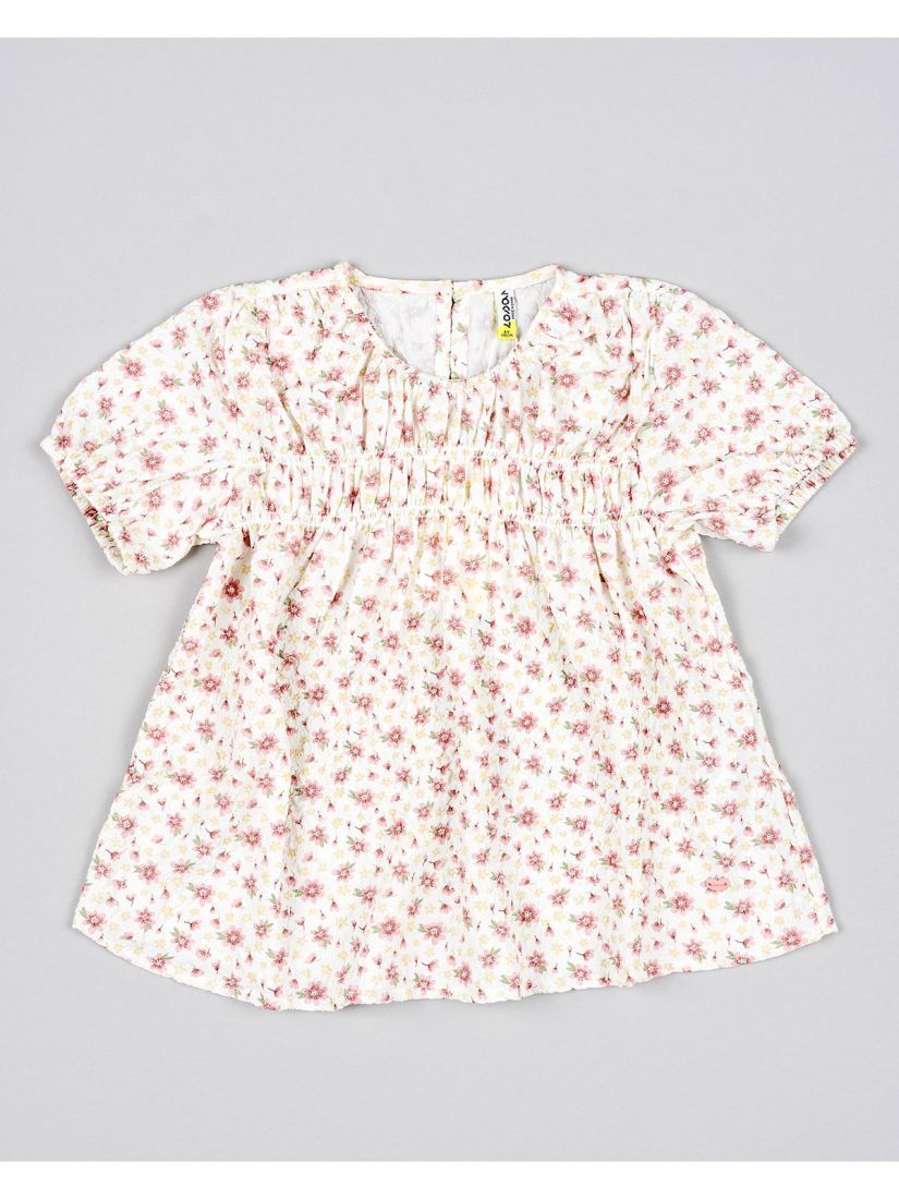Μπλούζα γκοφρέ με floral print και κουμπί στο πίσω μέρος μπεζ