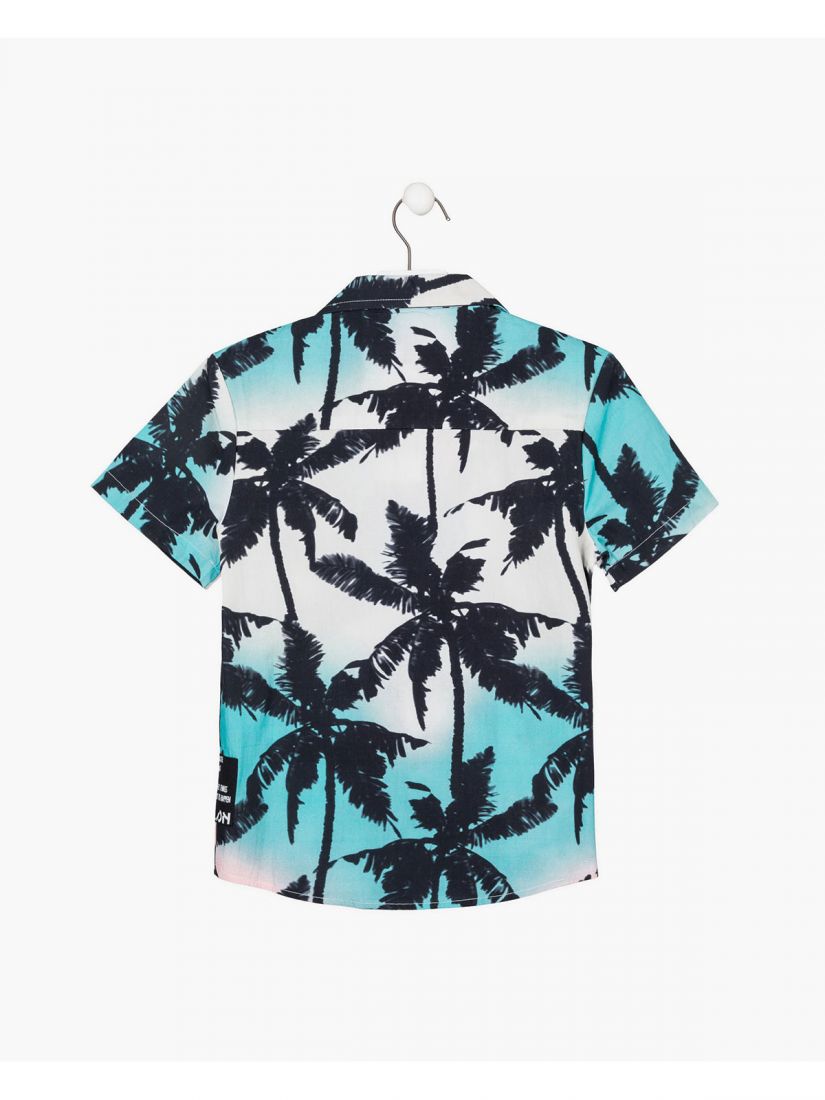 Πουκάμισο με tropical print φοίνικες και τσέπη βεραμάν