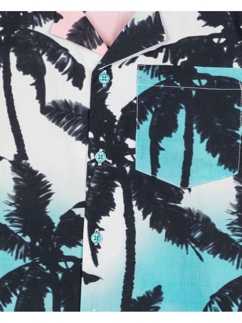 Πουκάμισο με tropical print φοίνικες και τσέπη βεραμάν