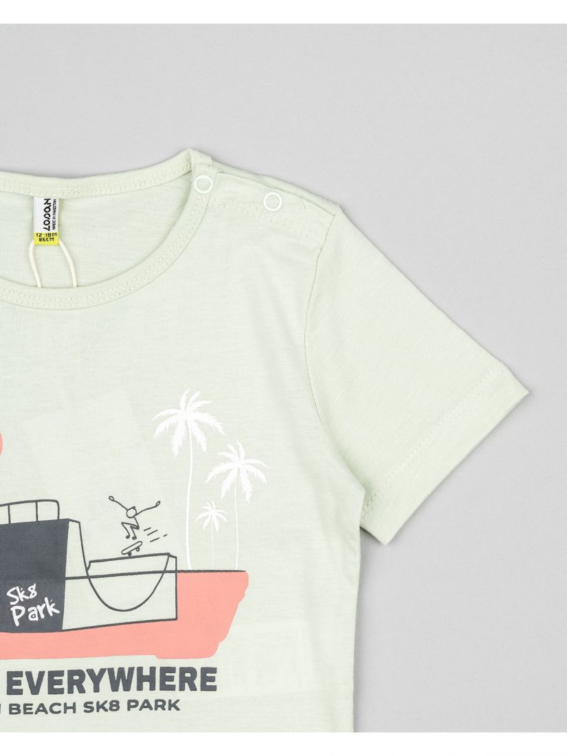 Σετ βαμβακερό μπλούζα με βερμούδα καπαρντίνα ελαστική και print skate everywhere μέντα