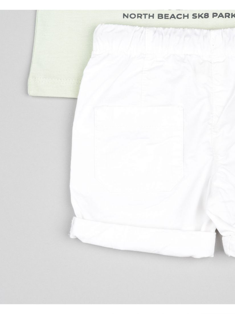 Σετ βαμβακερό μπλούζα με βερμούδα καπαρντίνα ελαστική και print skate everywhere μέντα