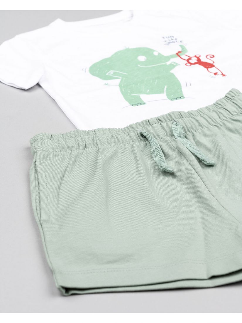 Σετ βαμβακερό μπλούζα και βερμούδα με print fun in the jungle μέντα