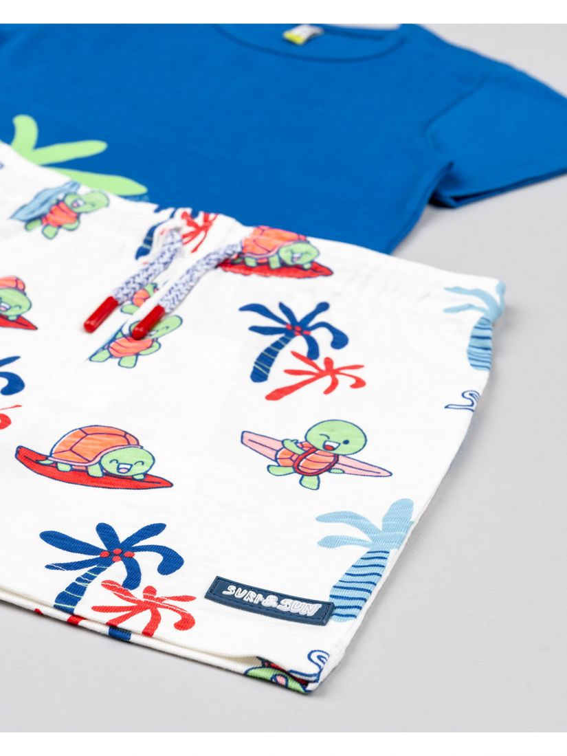 Σετ βαμβακερό μπλούζα και βερμούδα με print tropical turtles μπλε ρουά