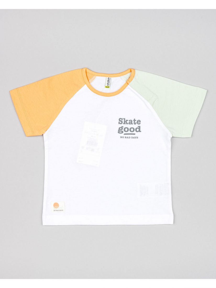 Σετ βαμβακερό μπλούζα και βερμούδα τζιν με print skate good  λευκό