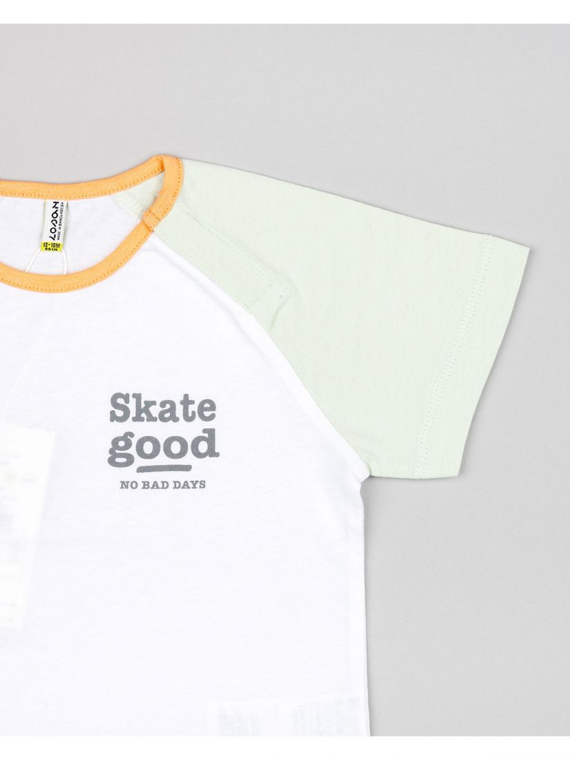 Σετ βαμβακερό μπλούζα και βερμούδα τζιν με print skate good  λευκό