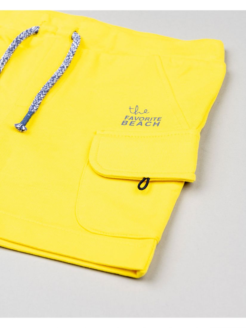 Σετ βαμβακερό μπλούζα και βερμούδα με τσέπες και print the favorite beach κίτρινο