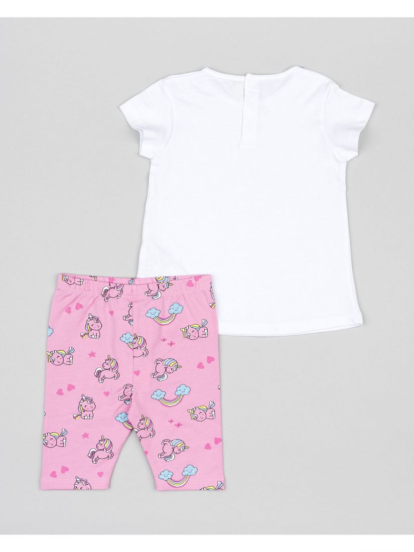 Σετ βαμβακερό μπλούζα με κάπρι κολάν και print unicorn ροζ