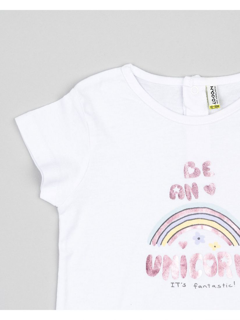 Σετ βαμβακερό μπλούζα με κάπρι κολάν και print unicorn ροζ