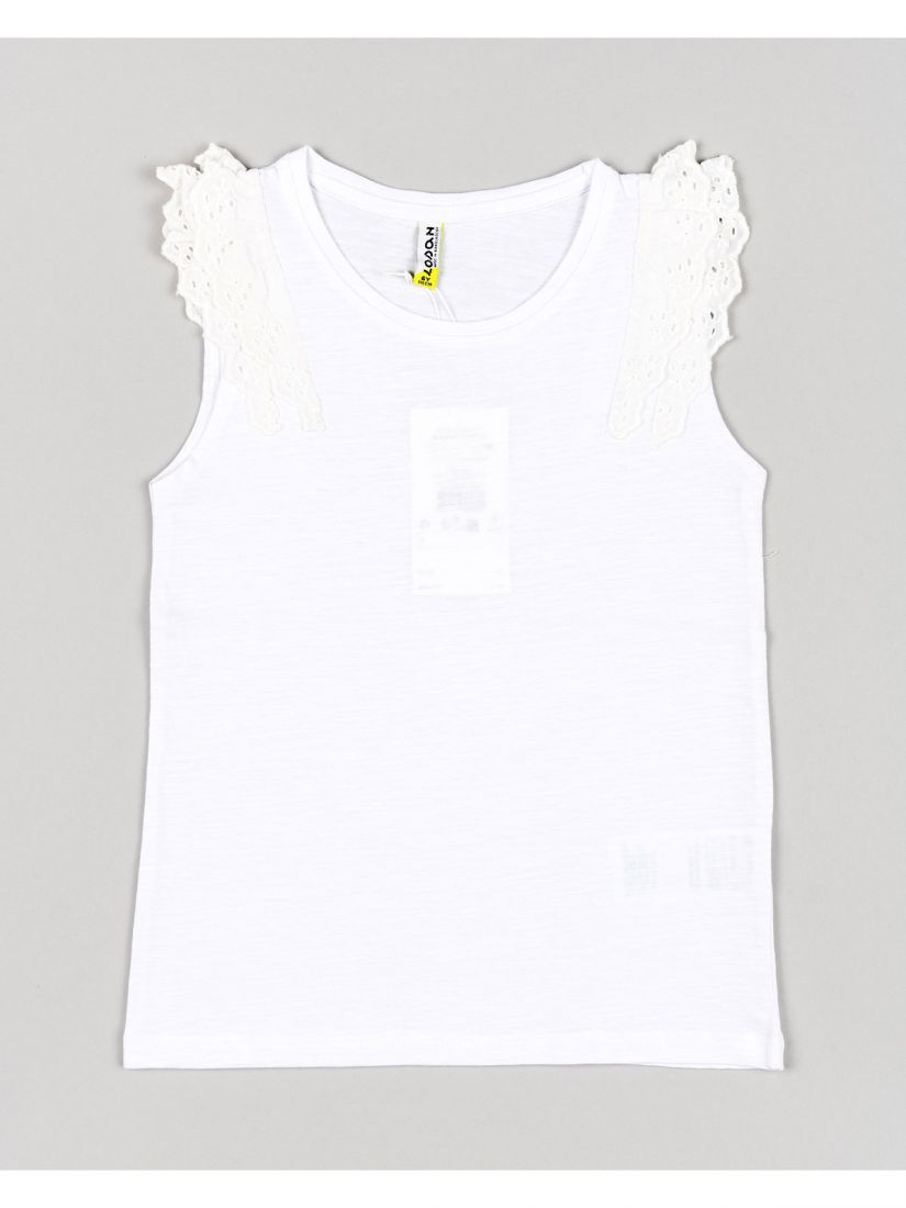 Μπλούζα βαμβακερή μονόχρωμη με βολάν και κέντημα στα μανίκια λευκό