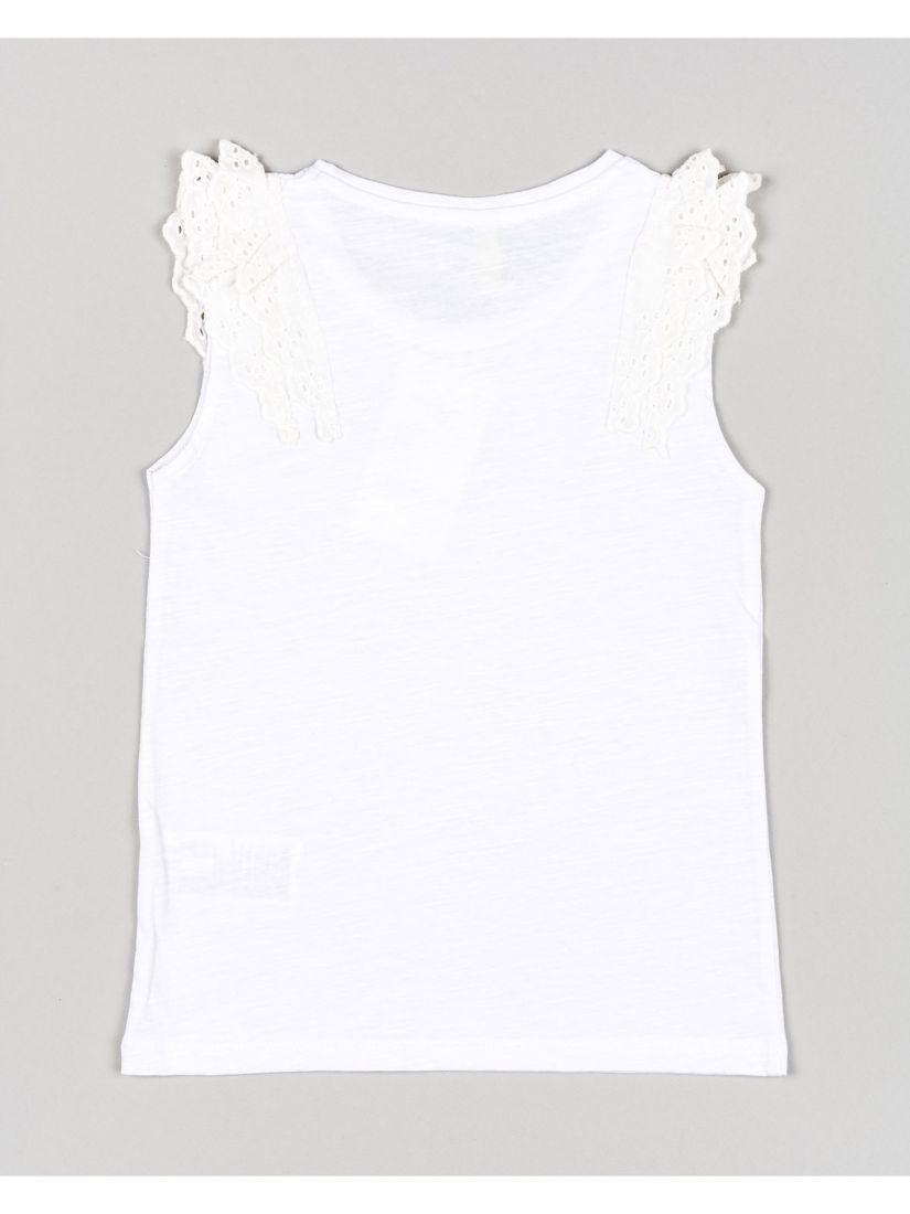 Μπλούζα βαμβακερή μονόχρωμη με βολάν και κέντημα στα μανίκια λευκό